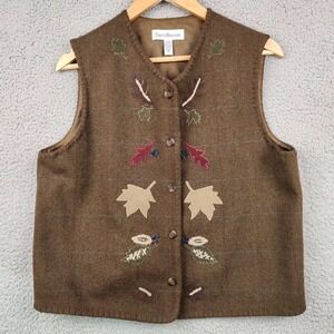 David Brooks Vest Womens Medium Brown Herringbone Wool Blend Fall Patchwork